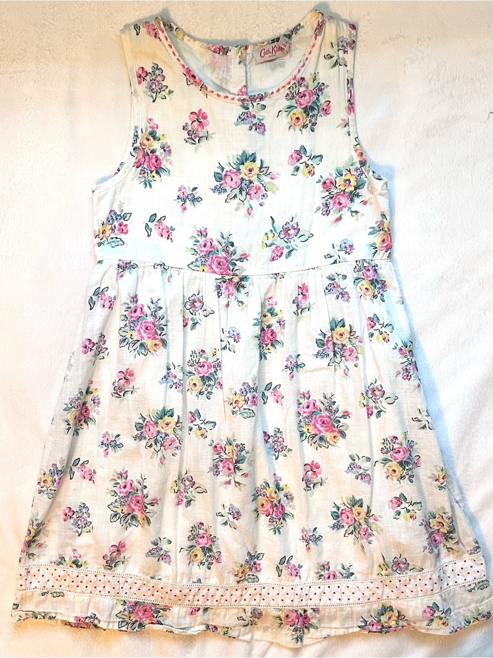 Cath Kidston London Floral Print Ivory Cotton Tank Dress Girls 7-8 Sleeveless